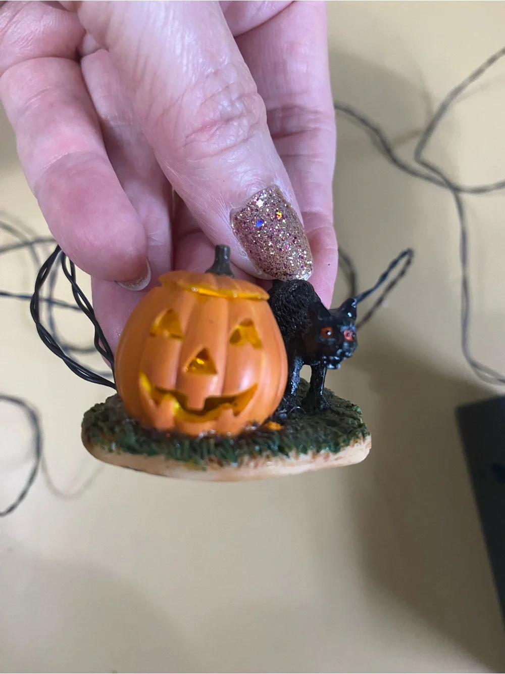 Lemax Orange Pumpkin and Black Cat Halloween String Lights